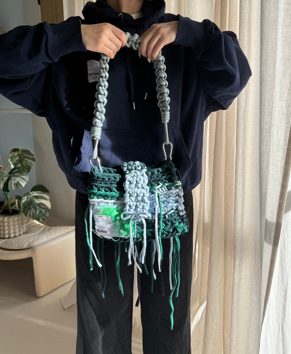 Crochet B-BAG aus recyceltem T-Shirt-Garn | blau, grün