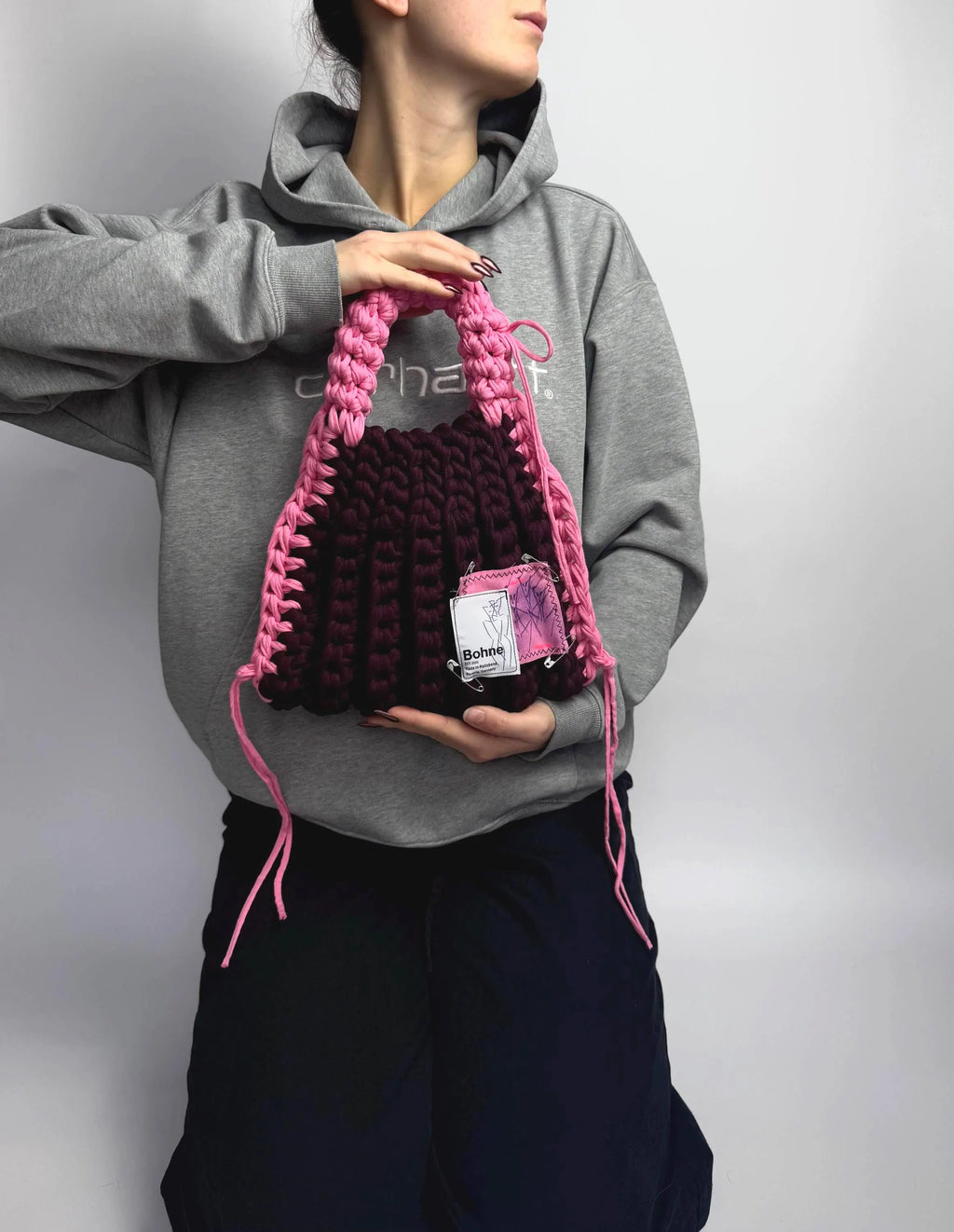 Crochet B-BAG aus recyceltem T-Shirt-Garn | gelb, dunkelgrau