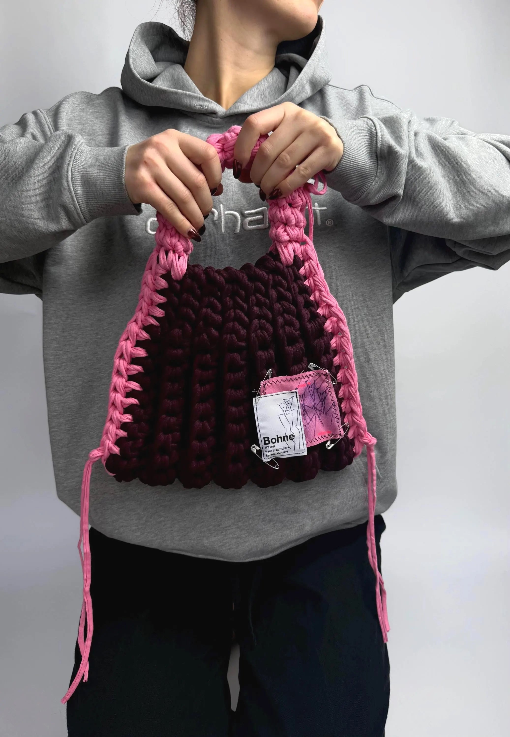 Crochet B-BAG aus recyceltem T-Shirt-Garn | gelb, dunkelgrau