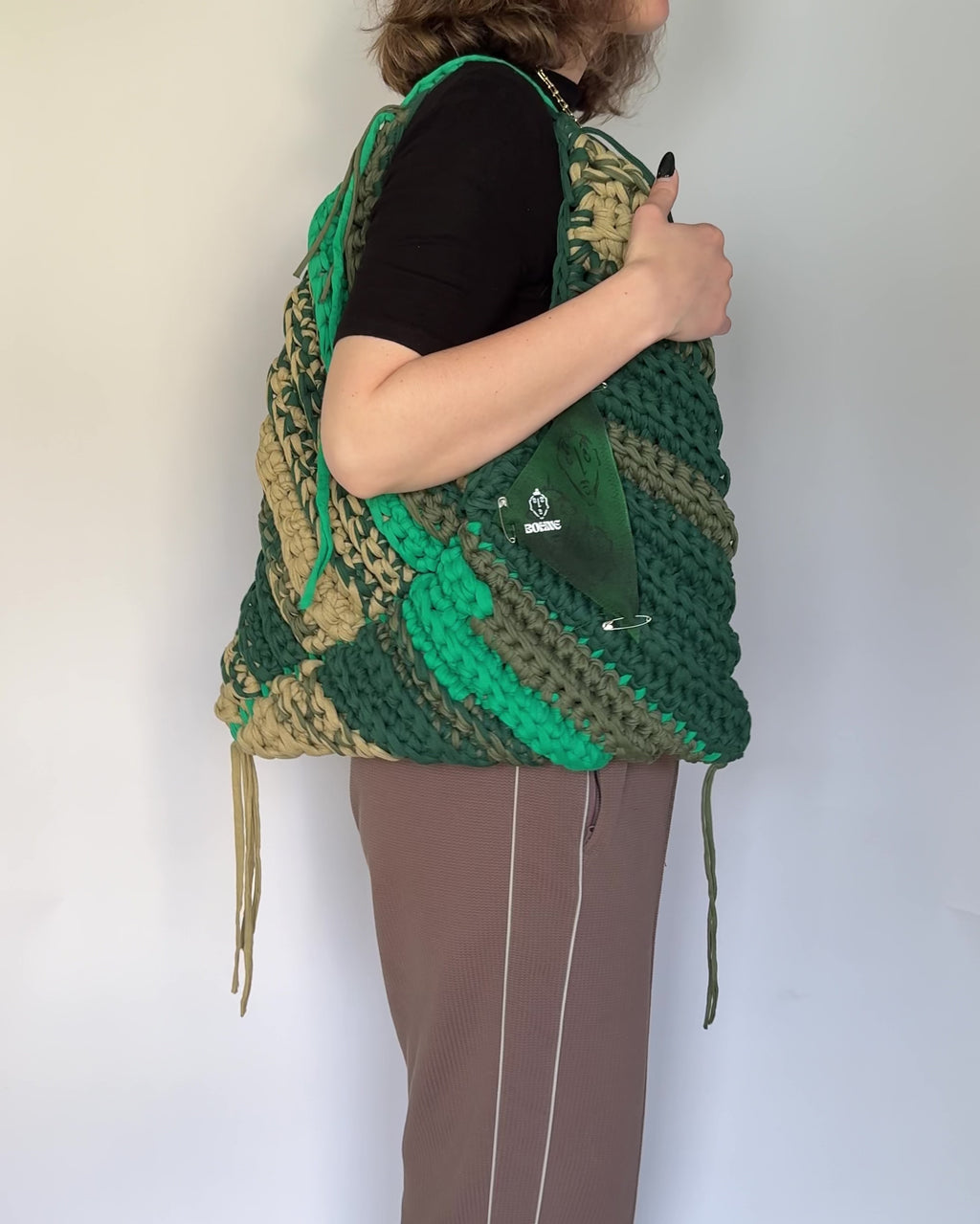 TRIA Moss Varié XL | handgehäkelte Tasche aus Recyclinggarn