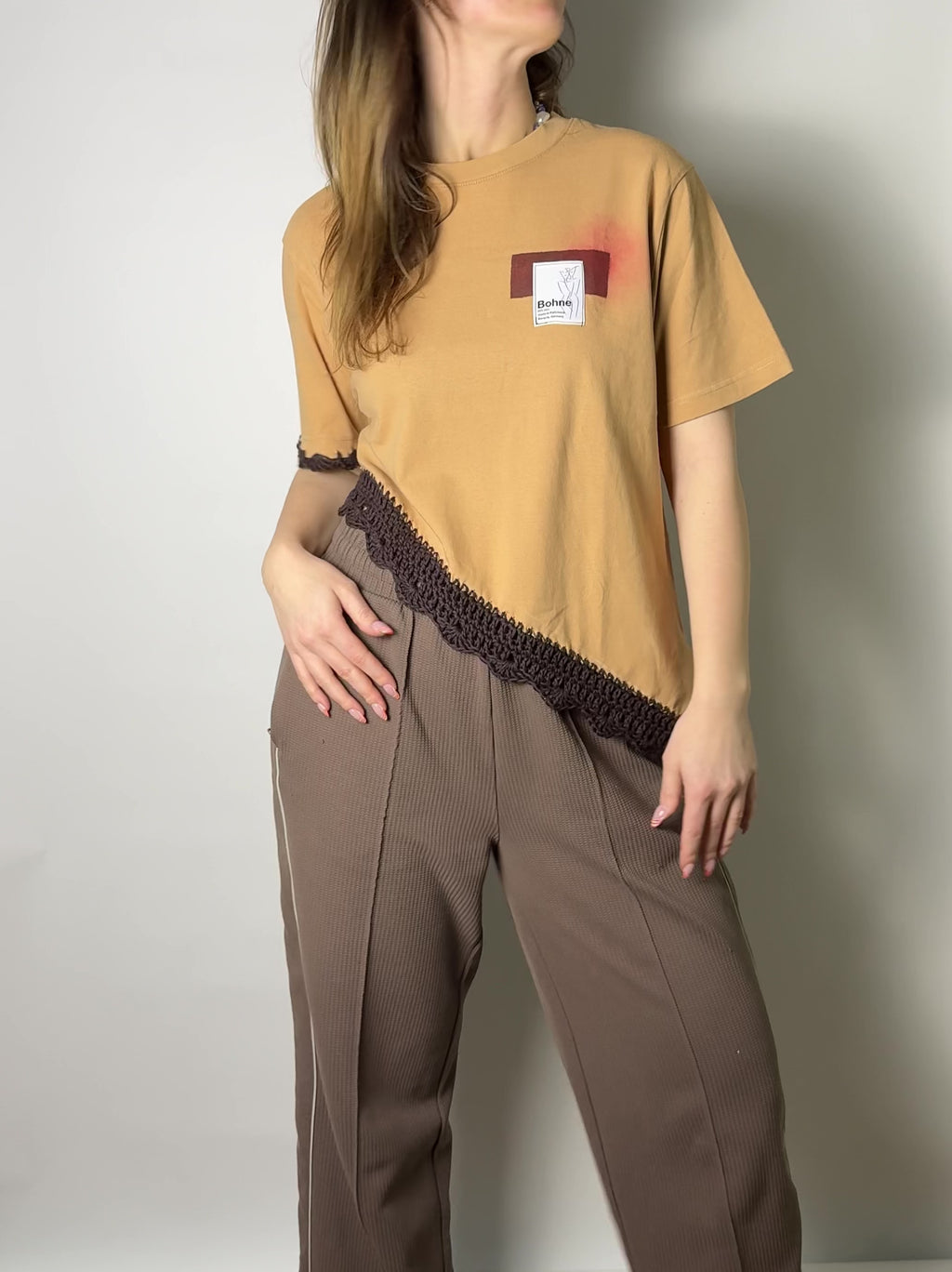 Upcycling Artwear | Relaxed T-Shirt | Braun / Rot | S