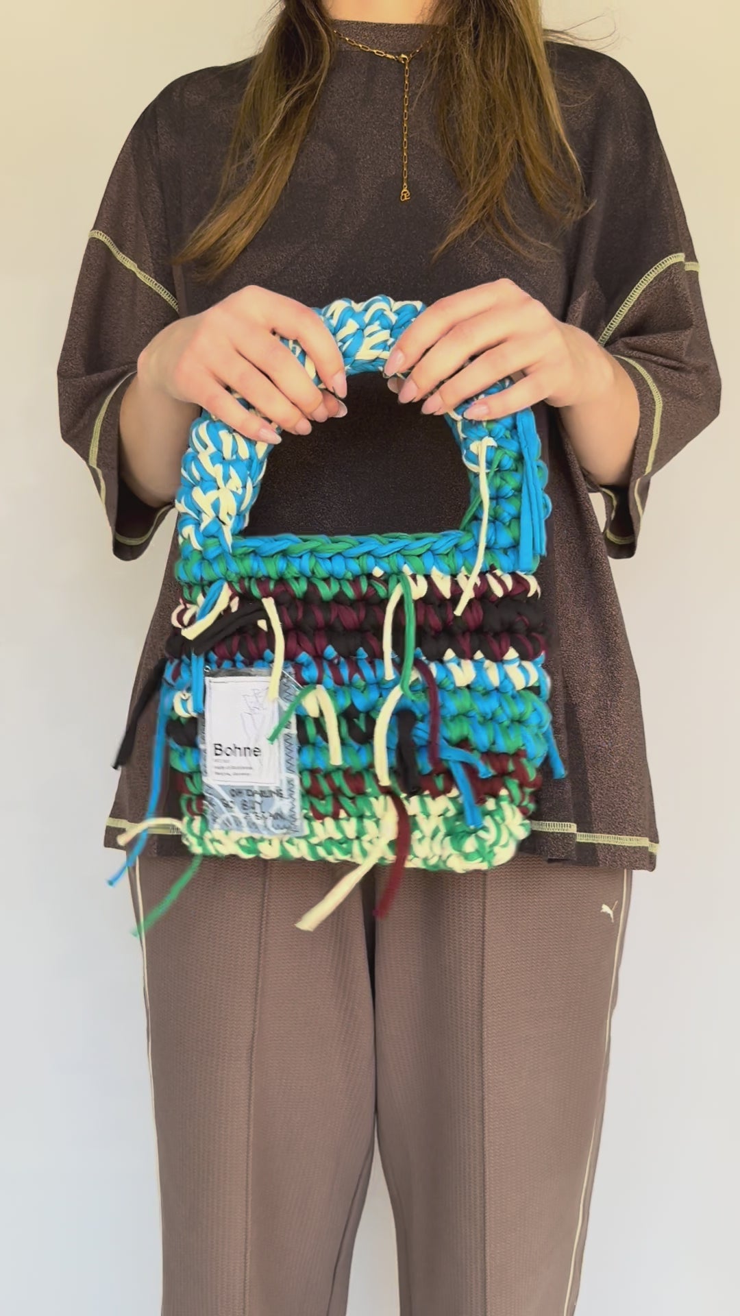 Crochet B-BAG aus recyceltem T-Shirt-Garn | beige, braun, blau, grün, schwarz