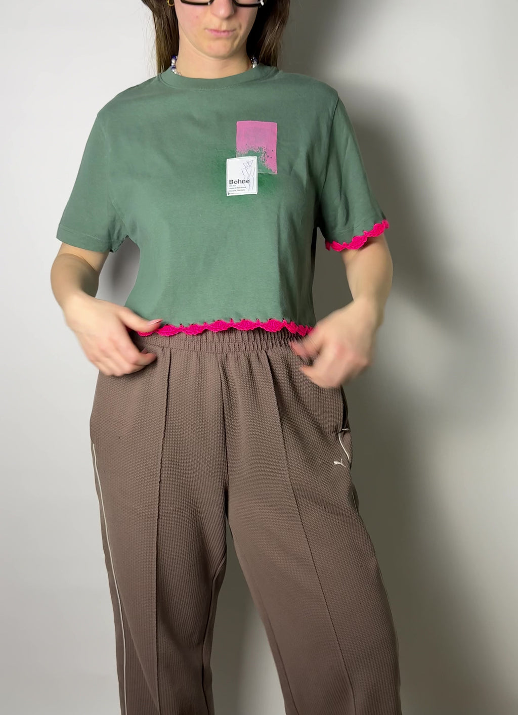 Upcycling Artwear | Relaxed T-Shirt | Pink / Grün | S