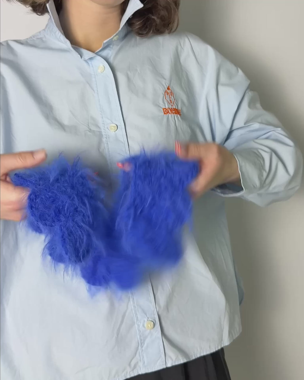 Crochet Kollektion | Fuzzy Kragen Hemd | Blau